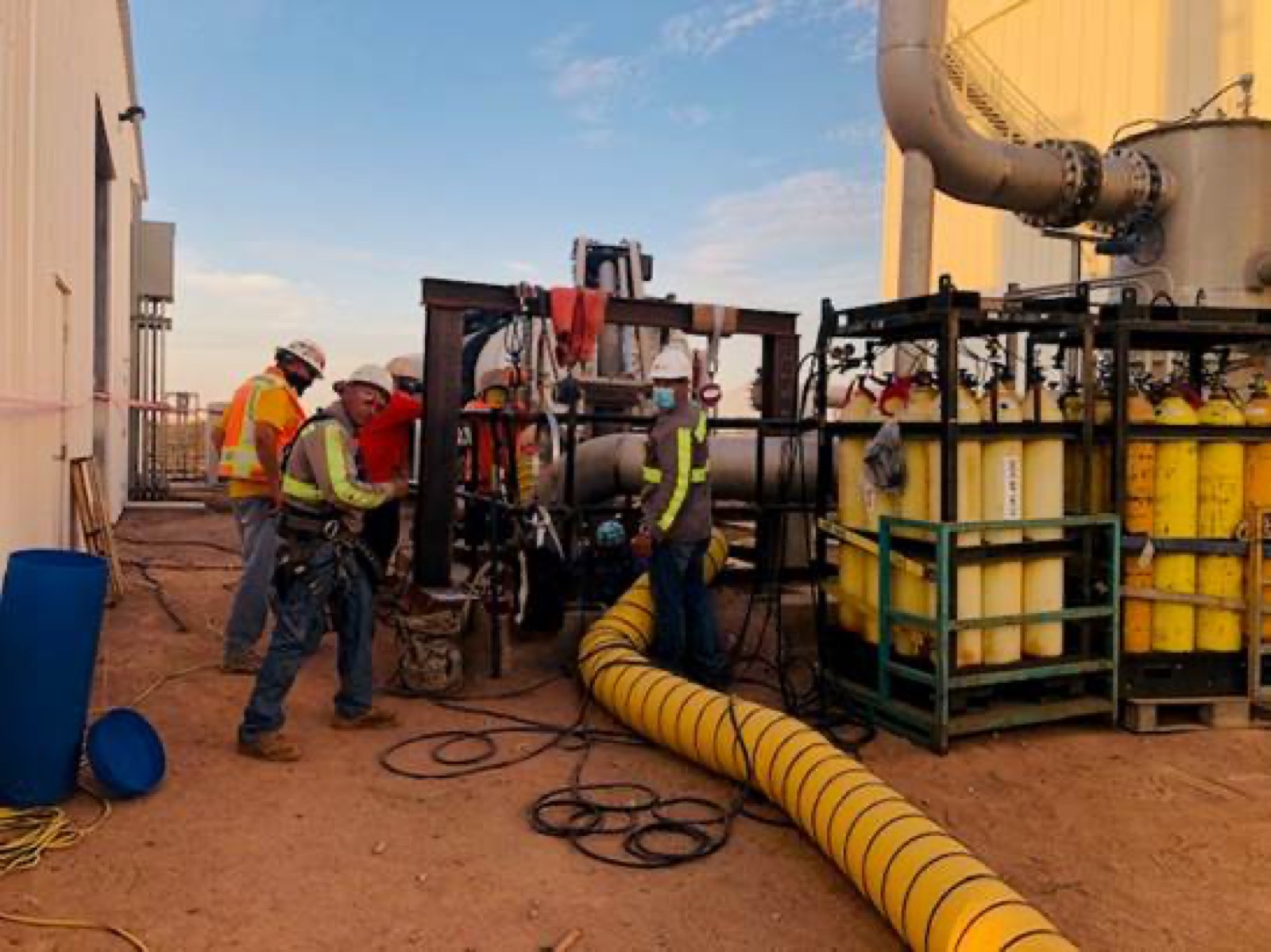 A State 28 crew in PPE working an industrial gas site